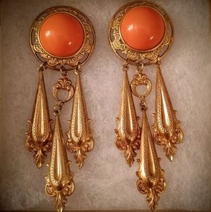 Vintage clip earrings exotic goldtone peach